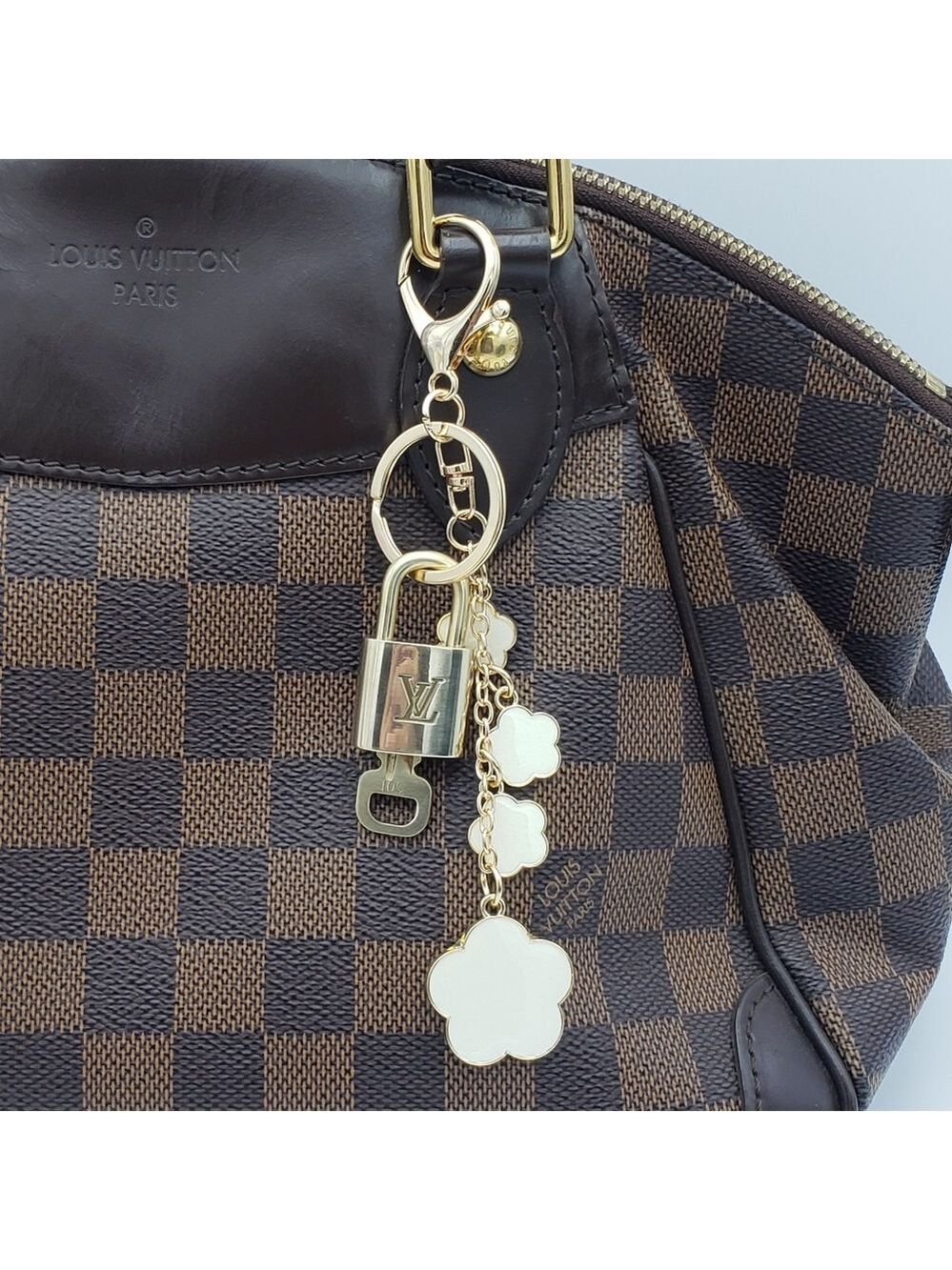 Authentic Louis Vuitton Gold Padlock with Unbranded Bagcharm, Keychain 020226